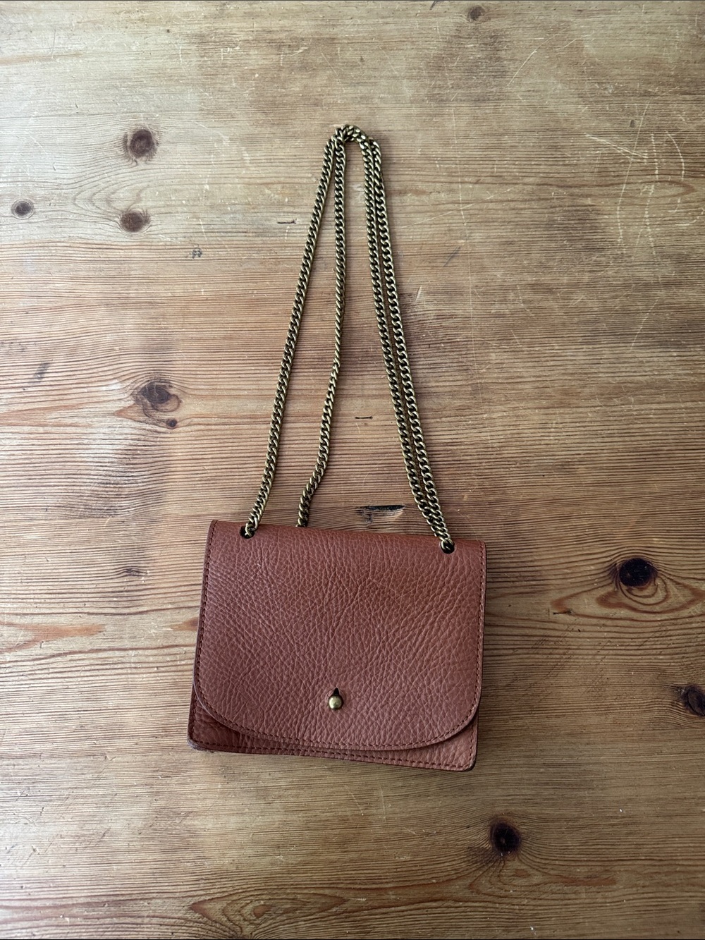 Madewell Rustic Brown Leather Crossbody with Gold Chain